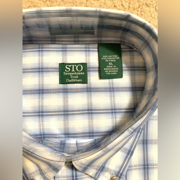 Men’s Susquehanna Trail Outfitters Blue Plaid SHORT Sleeve Button Down Shirt - Picture 2 of 3